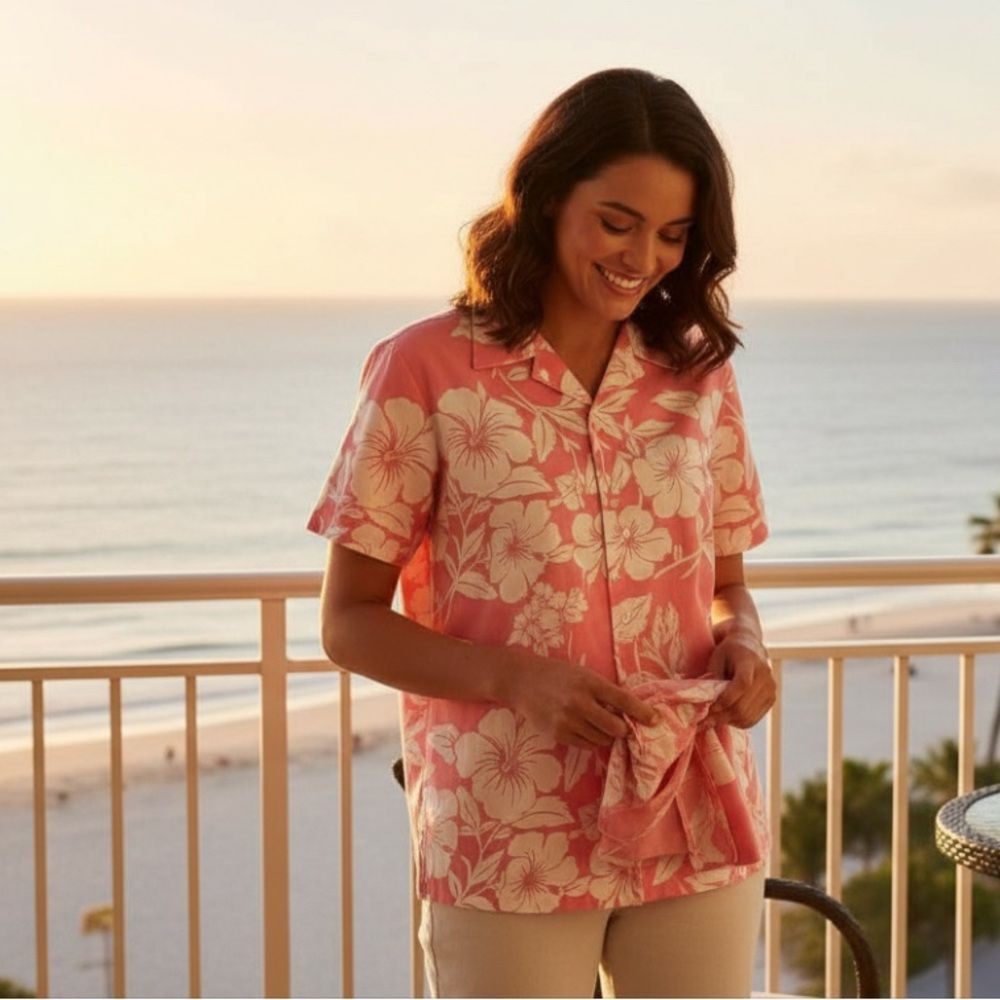 Hilo Hattie Pink Hibiscus Aloha Shirt – 100% Cotton – Size Small